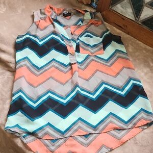 Rue21 Sleeveless Chevron Blouse in Coral, Mint & Navy